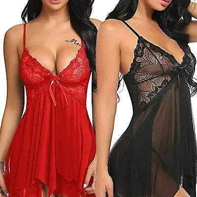 Women Ladies Sexy Valentine Lingerie Lace Babydoll Sleepwear Underwear Nightwear • £4.69