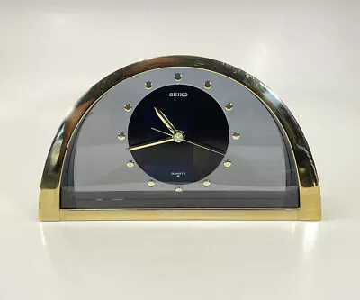 Vtg Seiko Gold Tone Case Smoke Tinted Glass QQZ137G Half Moon Mantle Clock Works • $36.99