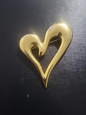 A102 Signed MONET LARGE Big Open Work GEOMETRIC HEART Brooch Pin Gold Tone Metal • $19.99