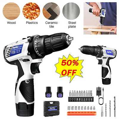 2-in-1 12V Cordless Hammer Drill Set Electric Driver Screwdriver Kit + Battery • £25.06