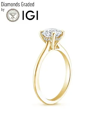 F/VS1 2.00 CT IGI Lab-Created Round Diamond Engagement Ring 18K Yellow Gold • £1344