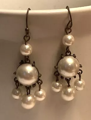 Antique Style Victorian Georgian Edwardian Pearl Dangle Drop Earrings • £19.99