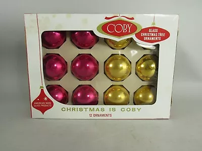 Vintage Coby 2  Glass Christmas Ornament Box Of 12 Red & Yellow USA • $9.95