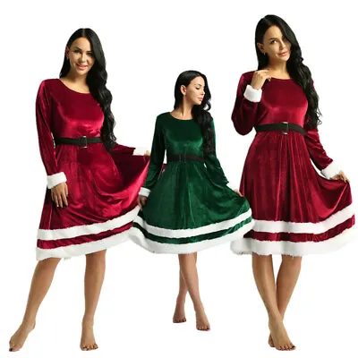 Christmas Costume Women Velvet Mrs Santa Claus Cosplay Festival Fancy Dress Up • $29.29