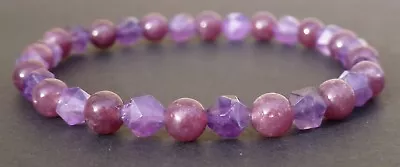 Lepidolite Star Amethyst Natural Gemstone Handmade Stretch Bracelet 6mm - 6 5/8  • $24