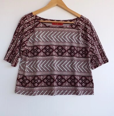 $25.99 • Buy Tigerlily Top 12 Womens Cropped Maroon White Black Stretch Short Sleeve