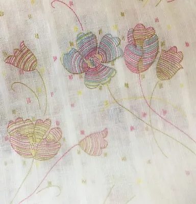 Vintage French Whimsical Floral Light Dimity Batiste Cotton Fabric - Pink Green • $44.99