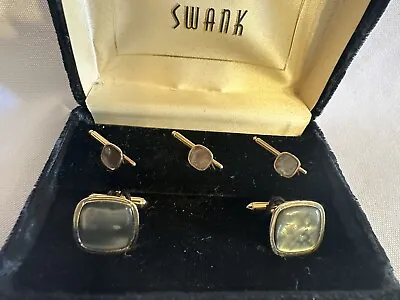 Vintage Grey Mother Of Pearl SWANK Formal Tuxedo Groom Shirt Cufflink Stud Set • $22