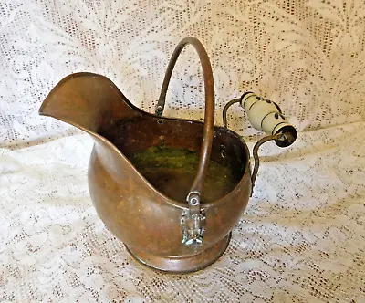 Vtg Copper Ash Bucket With Lion Head Detail & Porcelain Delft Handle ~ FREESHIP • $24