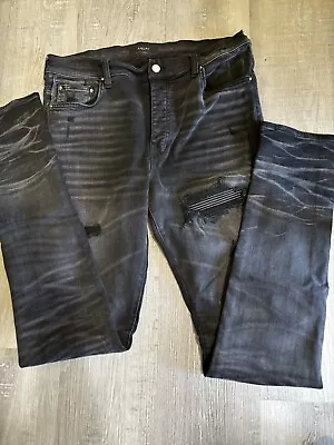 Amiri MX1 Leather Patch Jeans Black Size 36 Authentic • $550