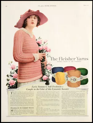 1923 FLEISHER YARNS Crochet Knitting Lovely Lyndale Sweater Vtg PRINT AD • $15.14