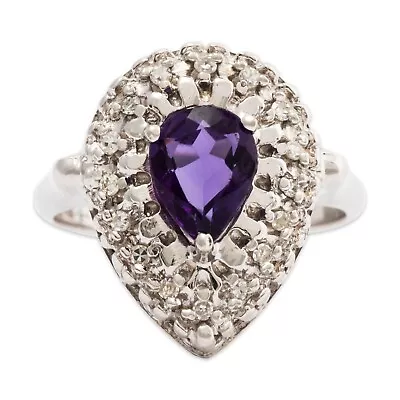 Vintage 14k* White Gold Amethyst Diamond Halo Ring 6.25 • $674.50