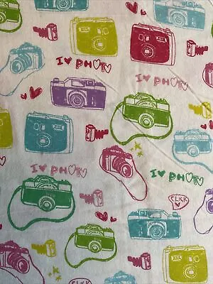 Joann Flannel Fabric Cameras I Love Photo Photography 1 Yd 5” X 44” • $9.99