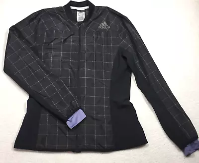 Adidas Running Ladies Black Check Front Lightweight Zip Front Jacket  Size 12 - • $19.50