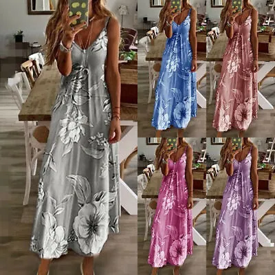 Womens Plus Size Holiday Boho Dress Ladies Summer Beach Long Maxi Dress Sundress • £5.98