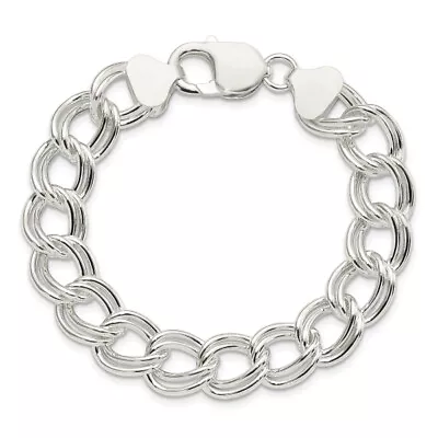 925 Sterling Silver 3.5mm Double Link Charm Bracelet • $167