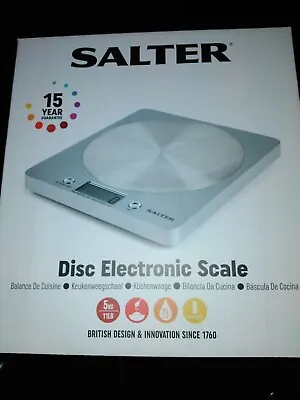 Salter 1036 5Kg S/Steel Disc Electronic Digital Kitchen Scales Aquatronic SILVER • £17.89