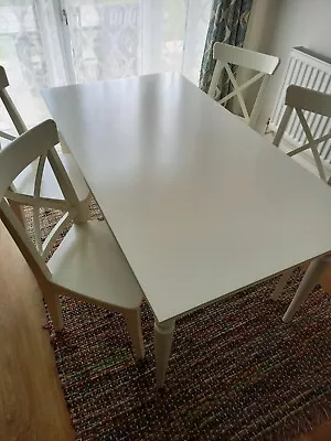 White Dining Table & 4 Chairs Ikea Ingatorp Ingolf • £220