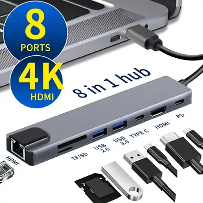 8in1 USB-C Type C HD Output 4K HDMI Usb 3.0 HUB Adapter For MacBook IPad Pro AU • $27.81