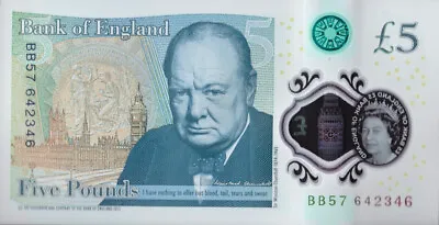 UK BANK OF ENGLAND 5 POUNDS 2015 P-394 UNC Sir Winston Churchill POLYMER • $11.50