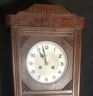 FMS Edwardian Mauthe German Antique Pendulum Wall Clock- Wooden W/ Beveled Glass • $175.59