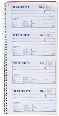 Adams Money And Rent Receipt Book 2-Part Carbonless 5-1/4  X 11  Spiral Bound • $11.99