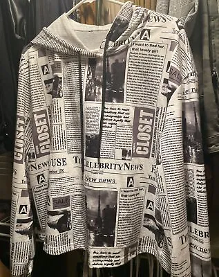 Newspaper 90’s Grunge Skateboard Hoodie M Sweatshirt Pullover Black & White • $34.99