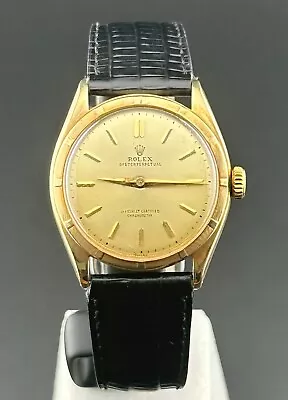 Rolex Oyster Perpetual Vintage Mens 34mm SOLID 14k Yellow Gold Leather Ref 6085 • $7152.31