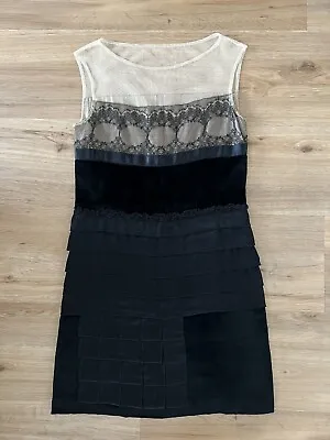 Philosophy Di Alberta Ferretti Black Lace And Velvet Dress Sz It 40/UK 8 • £50