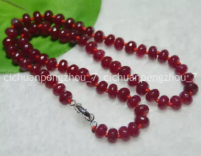 Natural 5x8mm Faceted Brazil Red Ruby Rondelle Gemstone Beads Necklace 18'' • $5.39