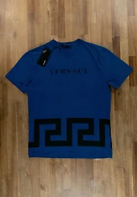 VERSACE Slim Fit Blue Logo & La Greca Print T-shirt Size Medium Authentic NWT • $219