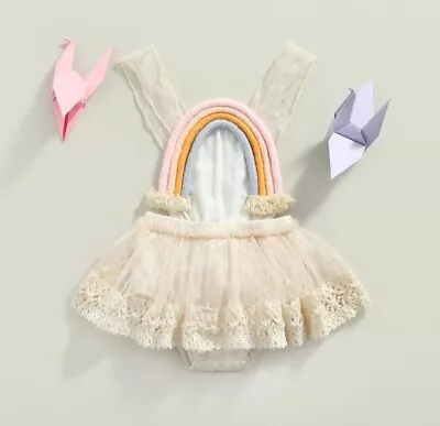 Baby Girl Cake Smash Outfit Girls Rainbow Birthday Party Dress Baby Boho Romper • £14.99