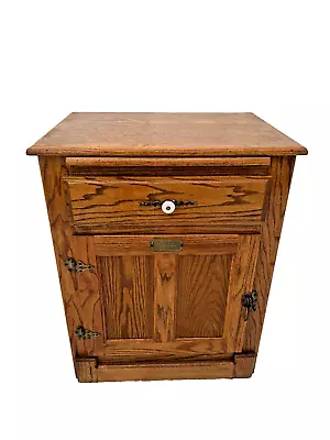 Retro White Clad Cabinet Nightstand Ice Box Style Drawer Note Pad Caster Wheels • $626.50