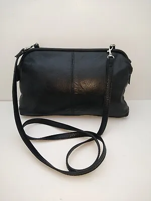 Vintage Soft Leather Black Crossbody Bag Purse 10.5x7x1.5 • $19.75