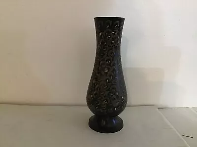 Vintage Black/Gold Vase Etched Made In India Make Offer! • $14.25