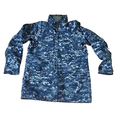 US Navy Military USN Working Parka NWU Blue GoreTex Jacket Sz M X-Long EUC 12/09 • $52.97