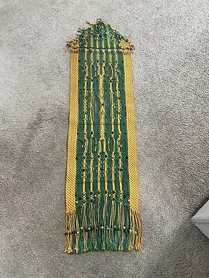 Vintage Macrame Cord Wall Hanging Tapestry Boho Decor Green Bead 12 X 45” Fringe • $119.88