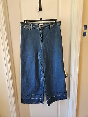 H&M Wide Leg High Rise Medium Wash Blue Denim Jeans Women's Size 12 • $12
