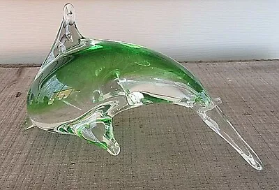 VTG Murano Style Dolphin Porpoise Figurine Sculpture Hand Blown PaperweightGreen • $12.95