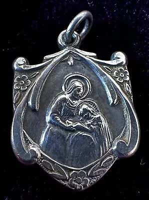 Vintage Floral Ornate Sterling Silver St. Ann Medal W/Guardian Angel On Reverse • $32.99