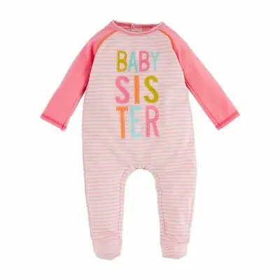 Mud Pie BABY SISTER Pink Stripe Baby Girls 1 Pc Sleeper Set For Photo Pix • $22.99