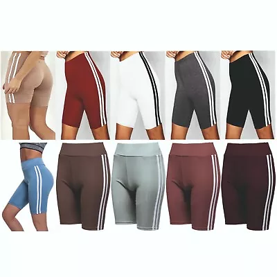 Ladies Womens Shorts Cycle Gym Running Yoga Run Leggings Stretch Striped NEW  • £5.95