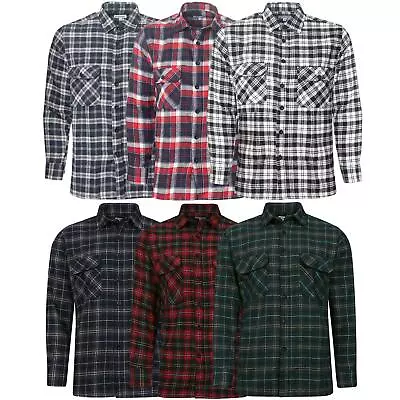 Mens Check Shirts Long Sleeve Lumberjack Flannel Work Casual Button Shirt S -5XL • £14.99