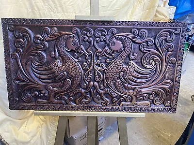 £180 • Buy Antique 19th/ 20th Century Indian Carved Wooden Panel  Imperial Peacocks