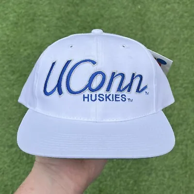 Vintage 80s UCONN Huskies Snapback Sports Specialties Script Connecticut Hat Cap • $120