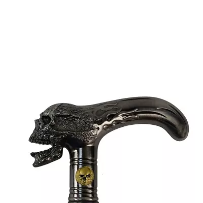 Screaming Biker Skull Flame Travel Cane Metal Shaft T Handle Head Walking Stick • $43.11