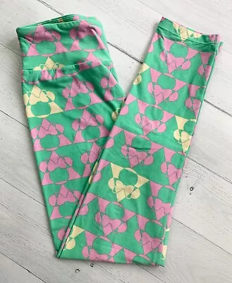 LuLaRoe Disney OS One Size Full Length Leggings Minnie Mouse Green Geometric • $9.99