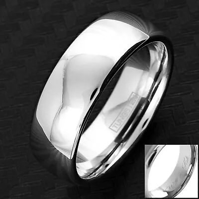 Engraved Sterling Silver Plated Tungsten Plain Domed Men's Wedding Band Ring • $27.99