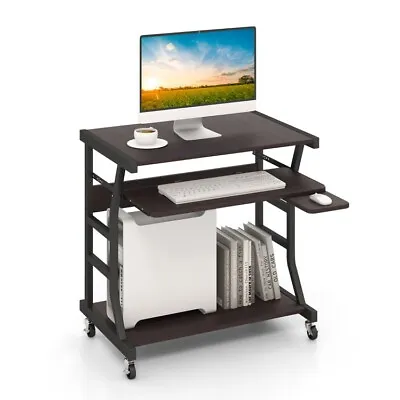 Mobile Computer Desk Rolling Home Office Storage Shelf W/ Keyboard & Mouse Tray • $88.96