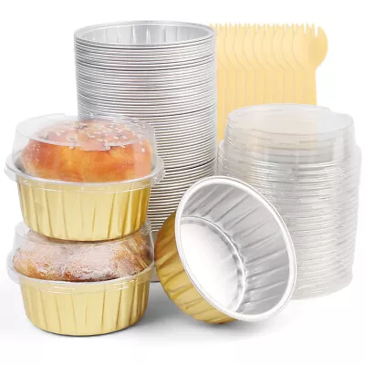 50 Pack Cupcake Liners With Flat Lids 5Oz Mini Foil Baking Cups Muffin Liners • $11.88